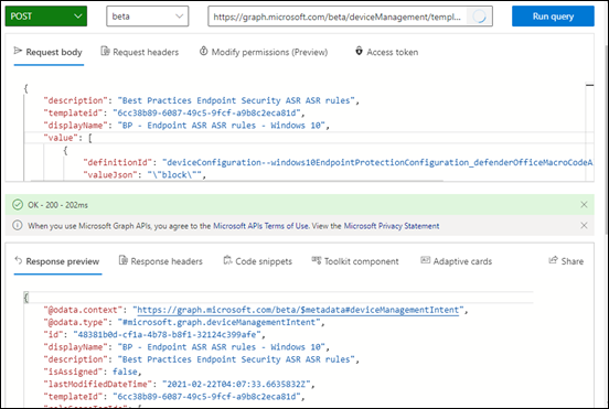 Issues creating Endpoint Security Policies using the Microsoft Graph ...