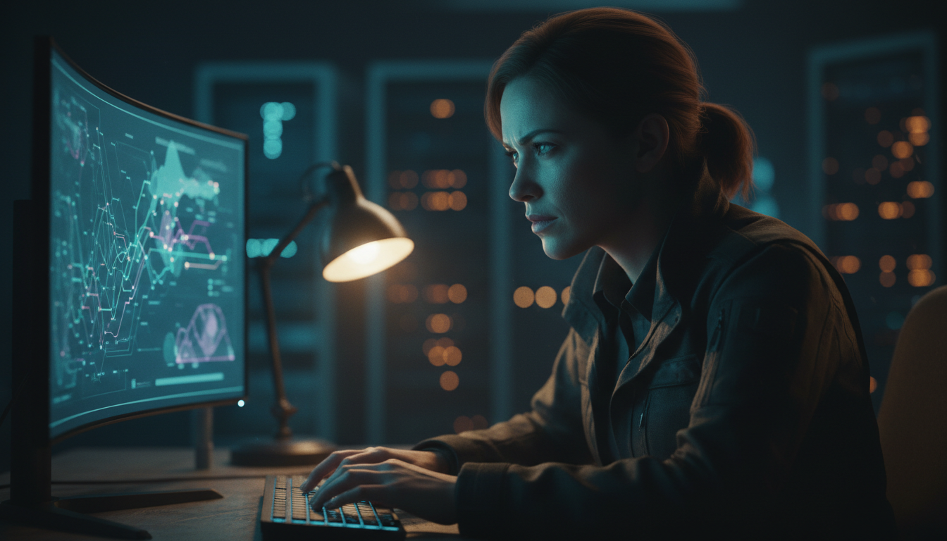 Security analyst reviewing a Microsoft 365 tenant exposure report in a dark operations room